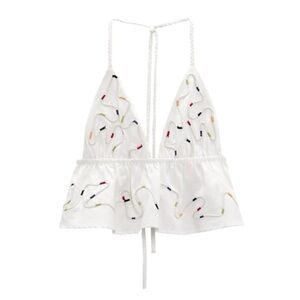 New Zara Halter Crop Top White Embroidered Robe Festival Beach Womens Size XL